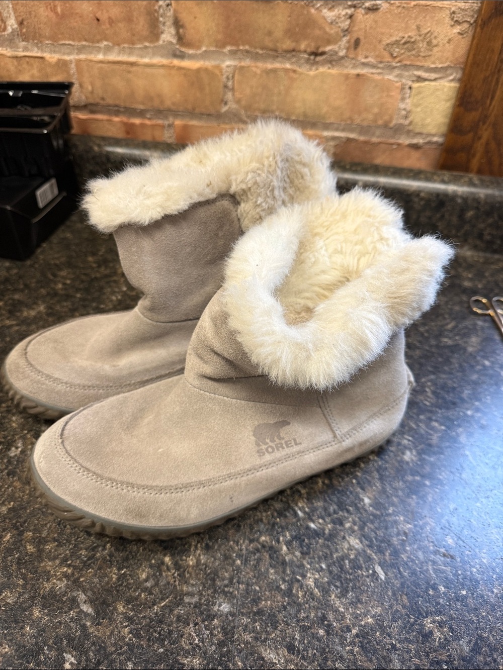Sorel Women's Taupe Suede Faux Fur Cuff Winter Booties